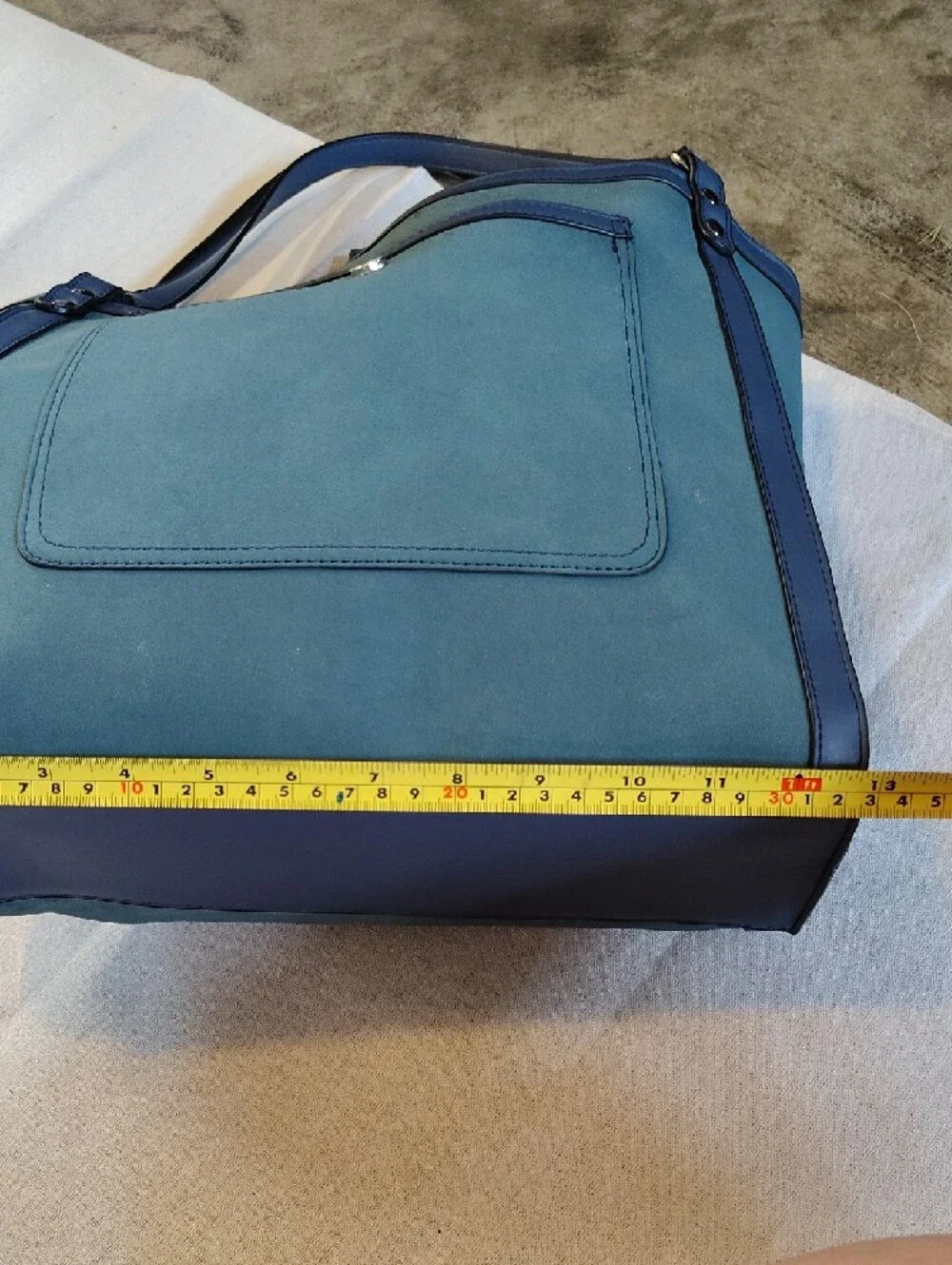 Coco + Carmen Teal Tote with Navy Trim